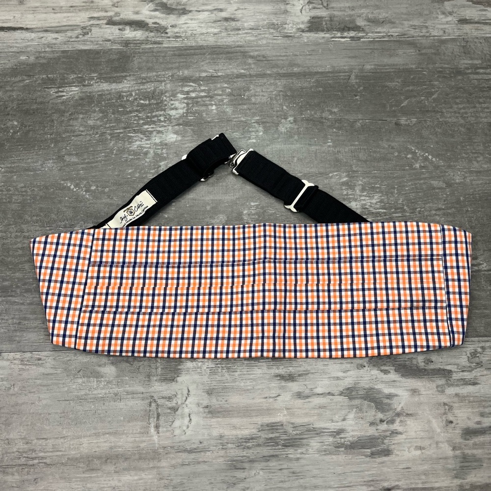 High Cotton White, Orange & Navy Gingham Cotton Cummerbund